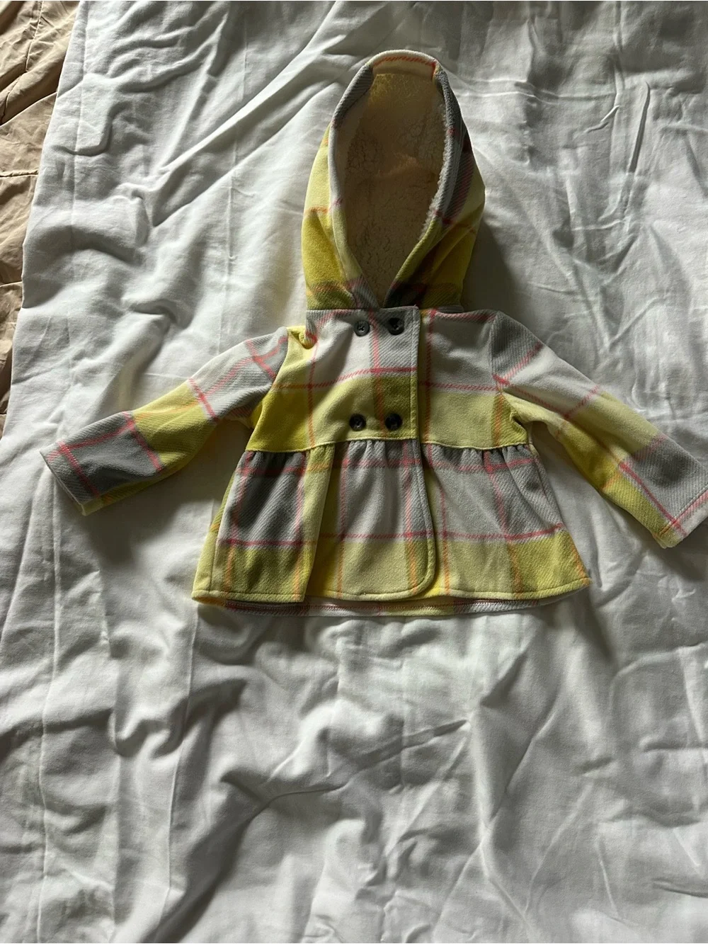 Carter’s Baby Hooded Plaid Peacoat Jacket - Yellow
